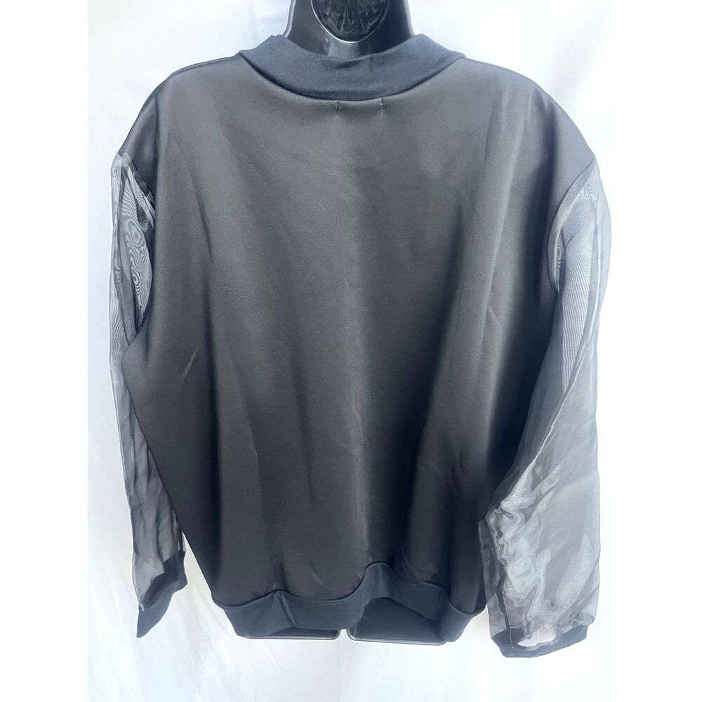 Boohoo NWT Black Full Zip Organza Mesh Sleeve Bomber Black Plus Size 20 Basics - Picture 5 of 12